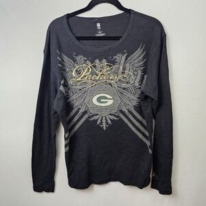 NFL Pro Line Top Woman's Size Large Black Yellow Green Bay Packers Long Sleeve T